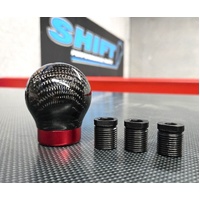 SPP Round Carbon Gear Knob With Red Collar - Nissan, Toyota, Honda, Mitsubishi, Subaru