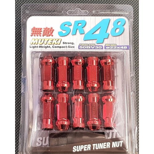 Muteki SR48 Steel Wheel Nuts Red M12X1.25 Suits NISSAN SUBARU SUZUKI