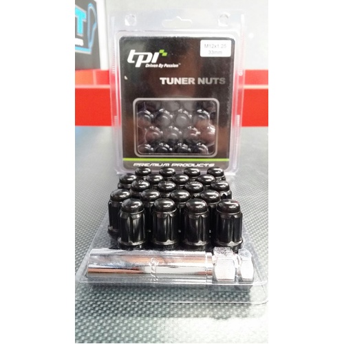 tpi Tuner Black Wheel Nuts - M12x1.5 Mitsubishi, Honda, Mazda, Toyota, Kia