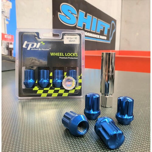 tpi Striker Blue Lock Nut Set - M12x1.5 Mitsubishi, Honda, Toyota, Mazda, Kia