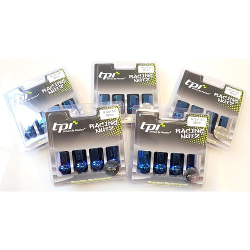 tpi 38mm Steel Racing Nuts - Blue Titanium - M12x1.5