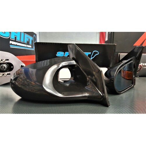 SPP EVO Black Aero Style Mirrors - Suits Mitsubishi Lancer EVO 7, 8, 9, 9 Wagon.