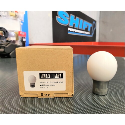 Ralliart White Duracon Gear Knob - 5-Speed - Mitsubishi EVO 5 6 6.5 7 8 Makinen