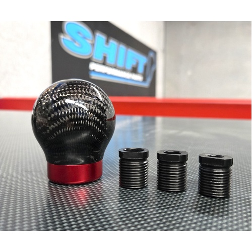 SPP Round Carbon Gear Knob With Red Collar - Nissan, Toyota, Honda, Mitsubishi, Subaru